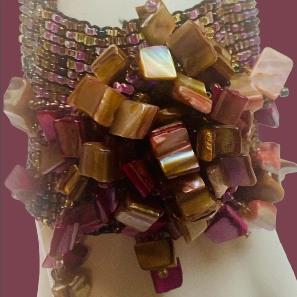 Beaded Bracelet - Pinkish, purplish and Goldish Abalone chips